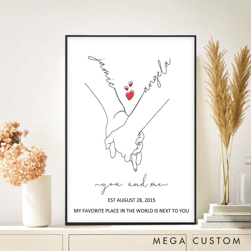 Personalized Couple Hand with Hand Canvas Painting You And Me Love Story Since Years Painting Wedding Anniversary Canvas for Husband Wife