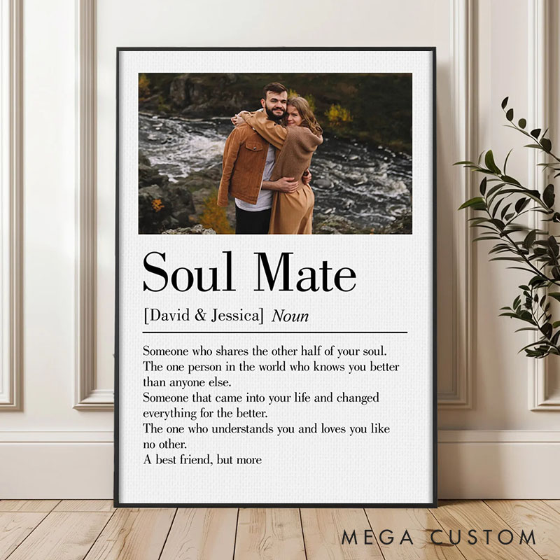 Personalized Couple Soul Mate Print with Photo Couple True Love Canvas Painting Custom Soulmate Name Poster for Husband Wife Boyfriend Girlfriend