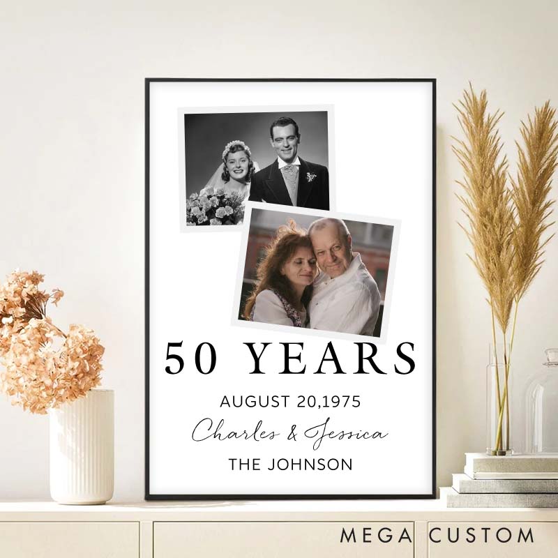 Personalized 50 Years Anniversary Canvas Painting Couple Canvas Painting with Photo Anniversary Canvas for Husband Wife