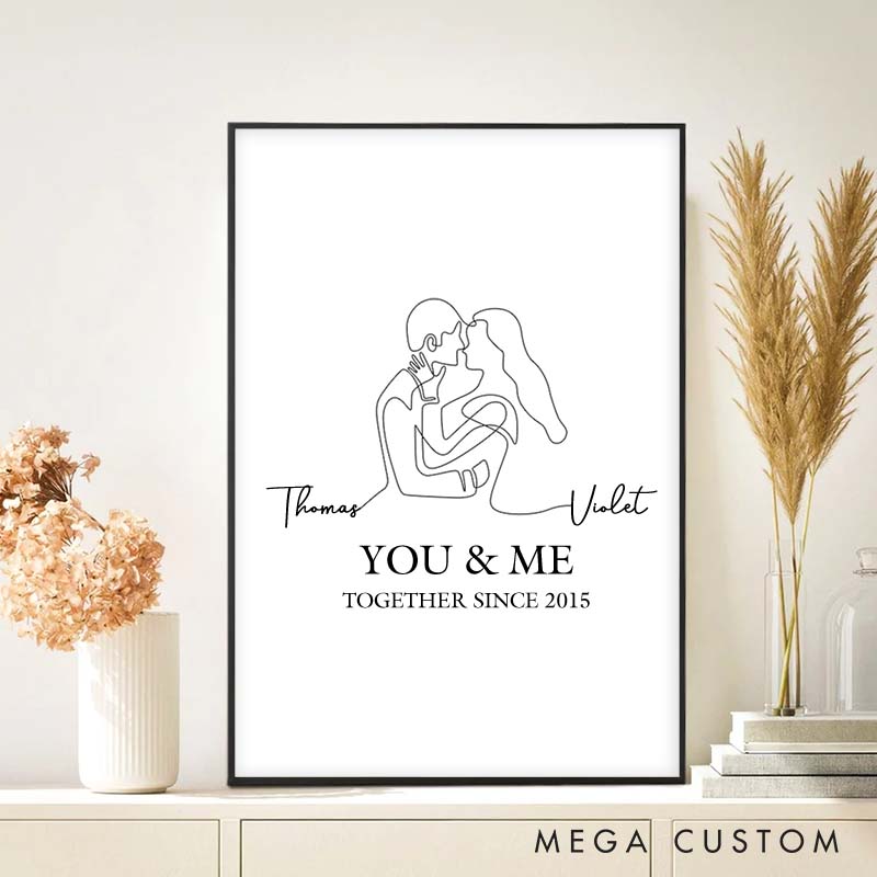 Personalized You and Me Canvas Painting Minimalist Together Since Line Canvas Painting Wedding Anniversary Canvas Painting for Couple