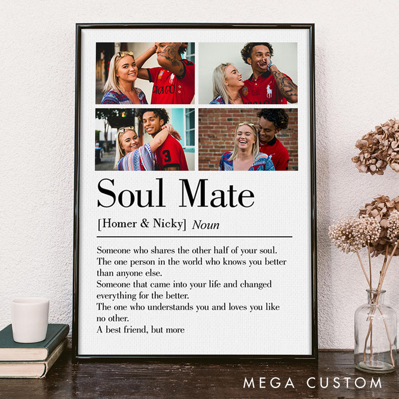 Personalized Couple Soul Mate Print with Photo Couple True Love Canvas Painting Custom Soulmate Name Poster for Husband Wife Boyfriend Girlfriend