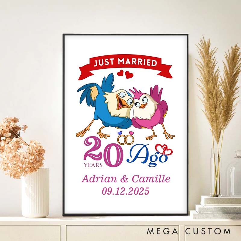 Personalized Lovebirds Anniversary Canvas Painting Romantic Just Married 20 Years Ago Couple Painting Timeless Anniversary Canvas Painting