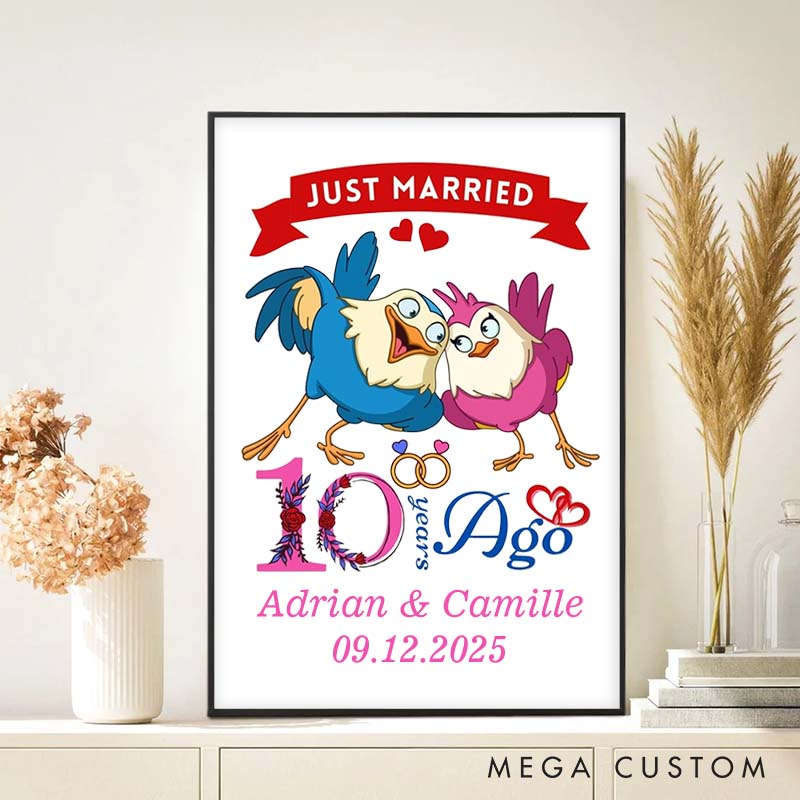 Personalized Lovebirds Anniversary Canvas Painting Romantic Just Married 10 Years Ago Couple Painting Timeless Anniversary Canvas Painting