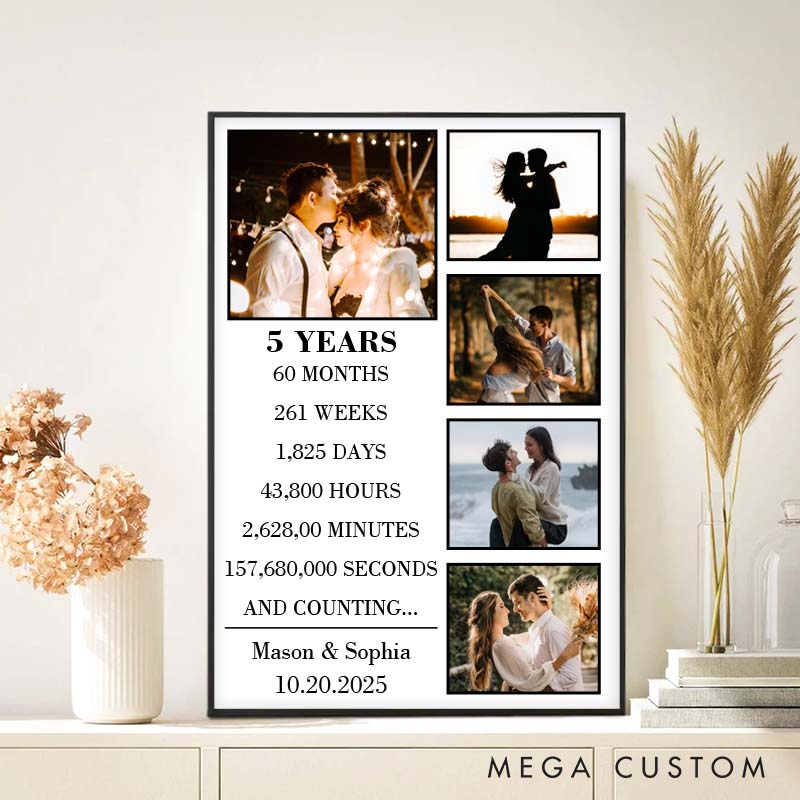 Personalized 5 Years Anniversary Canvas Wedding Anniversary Milestone Canvas Painting Wife Husband Anniversary Gift Painting
