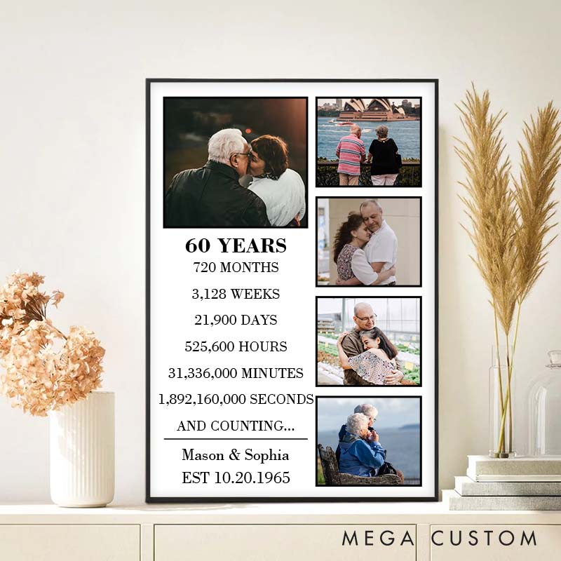 Personalized 60 Years Anniversary Canvas Wedding Anniversary Milestone Canvas Painting Wife Husband Anniversary Gift Painting