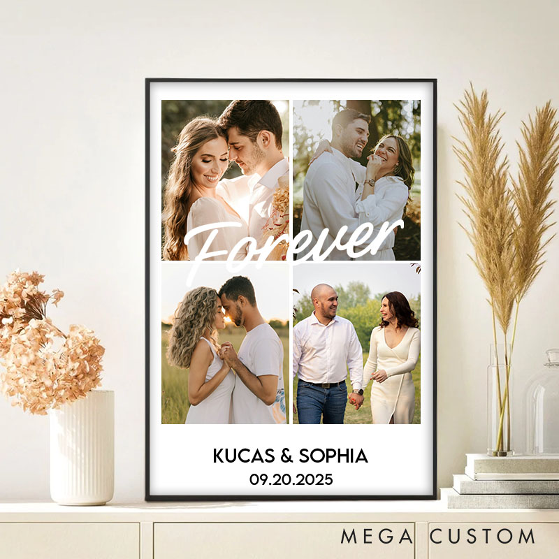 Personalized Couple Forever Print with Photo Couple True Love Canvas Painting Custom Couple Name and Date Poster for Husband Wife Boyfriend Girlfriend