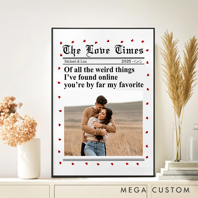 Personalized Couple The Love Times Print with Photo Valentine's Day Canvas Painting Custom Name and Date Poster for Husband Wife Boyfriend Girlfriend