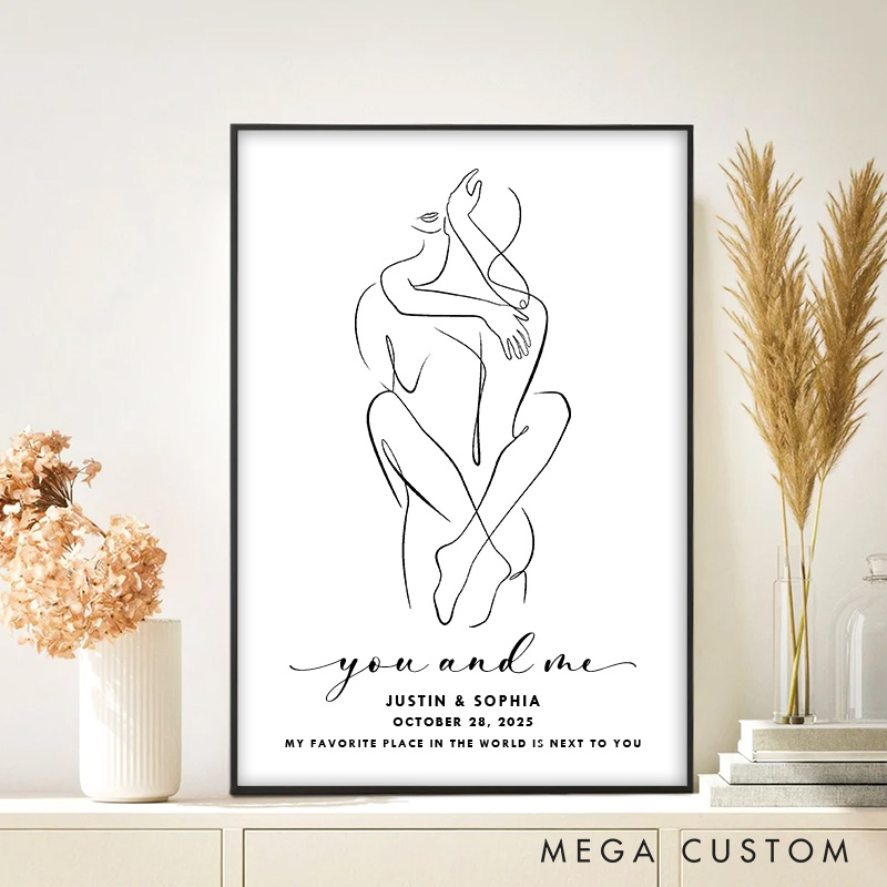 Personalized Couple Line Love Print You and Me Canvas Painting My Favorite Place in the World is Next to You Poster for Husband Wife BF Girlfriend
