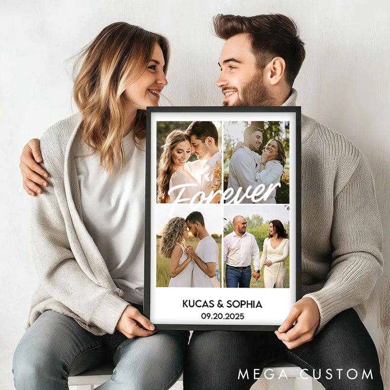 Personalized Couple Forever Print with Photo Couple True Love Canvas Painting Custom Couple Name and Date Poster for Husband Wife Boyfriend Girlfriend