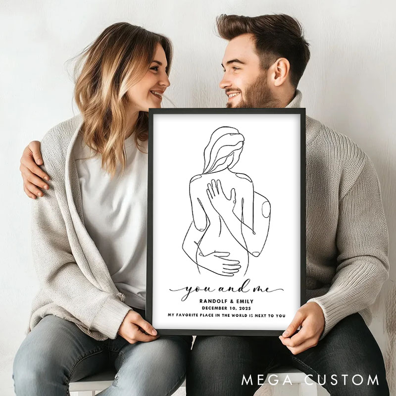 Personalized Couple Line Love Print You and Me Canvas Painting My Favorite Place in the World is Next to You Poster for Husband Wife BF Girlfriend