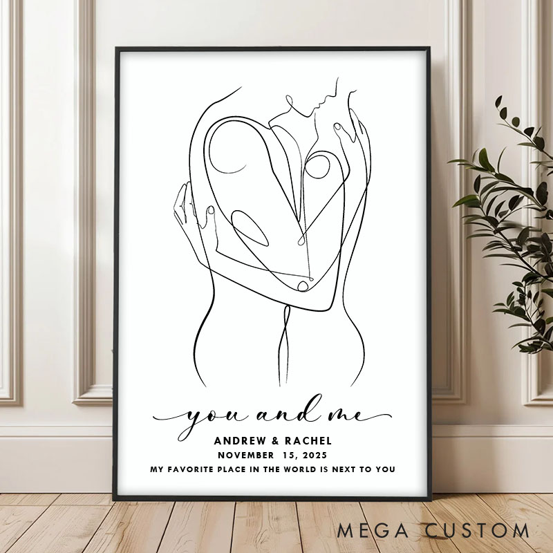 Personalized Couple Line Love Print You and Me Canvas Painting My Favorite Place in the World is Next to You Poster for Husband Wife BF Girlfriend