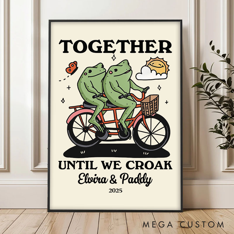 Personalized Couple Together Until We Croak Print Couple Fog Canvas Painting 2 Cute Frogs on a Bike Poster for Husband Wife Boyfriend Girlfriend