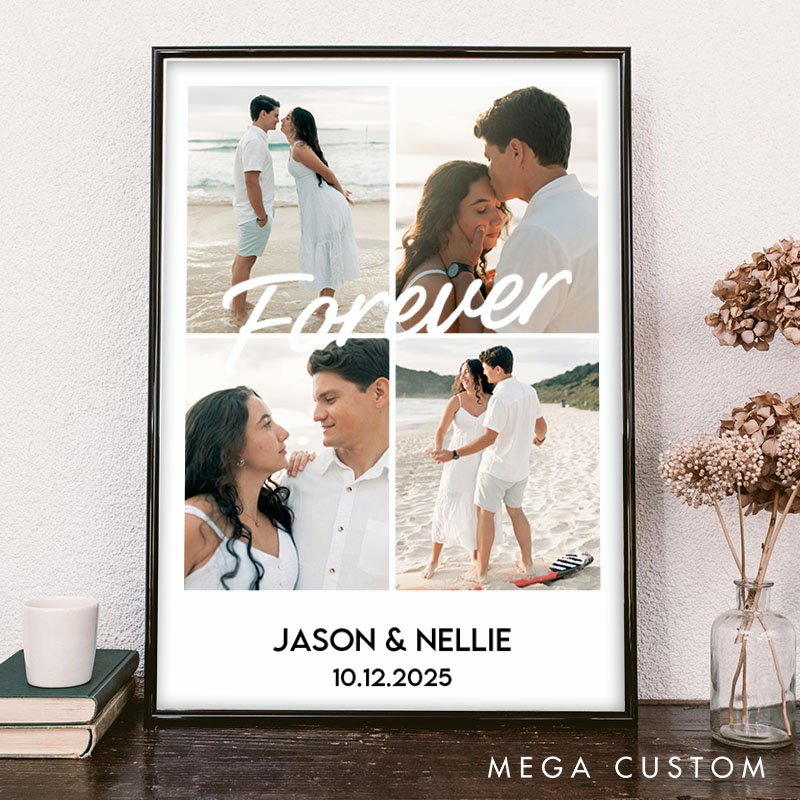 Personalized Couple Forever Print with Photo Couple True Love Canvas Painting Custom Couple Name and Date Poster for Husband Wife Boyfriend Girlfriend