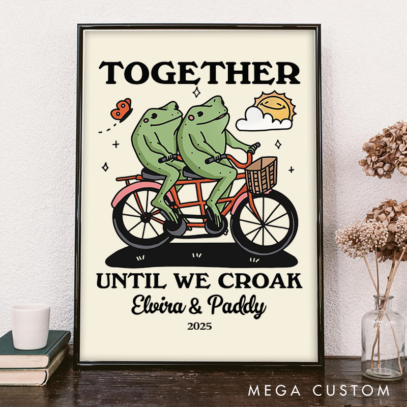 Personalized Couple Together Until We Croak Print Couple Fog Canvas Painting 2 Cute Frogs on a Bike Poster for Husband Wife Boyfriend Girlfriend