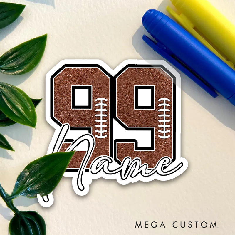 Personalized America Football and Rugby Sticker with Custom Name and Number for Sport Lovers