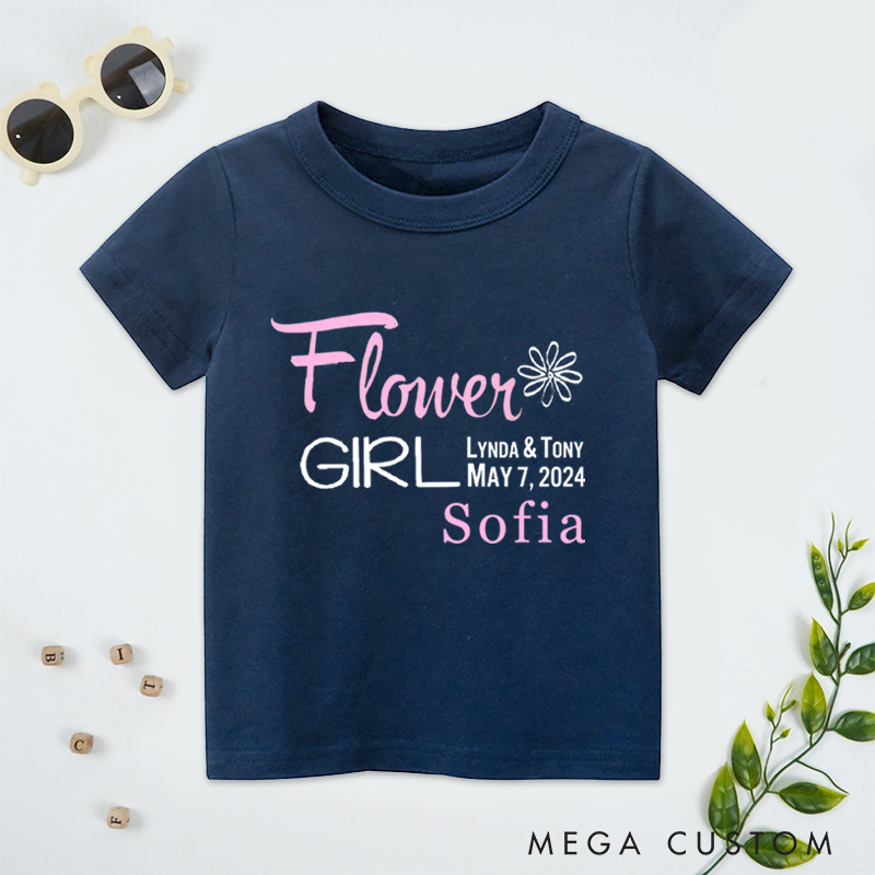 Personalized Flower Girl with Names and Date Wedding Flower Girl T-Shirt 