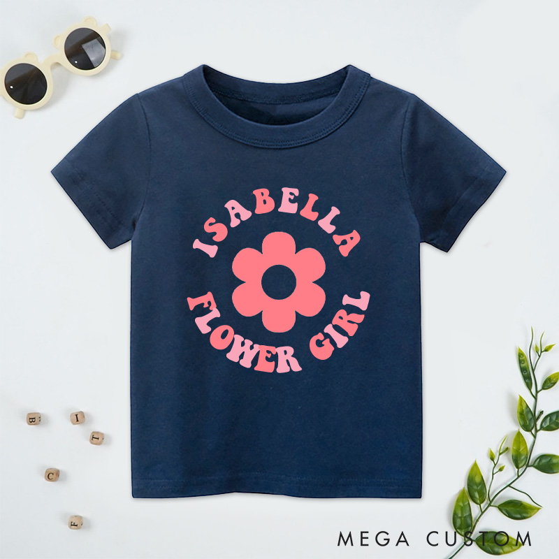 Personalized Retro-Inspired Flower Girl with Name Wedding Flower Girl T-Shirt 