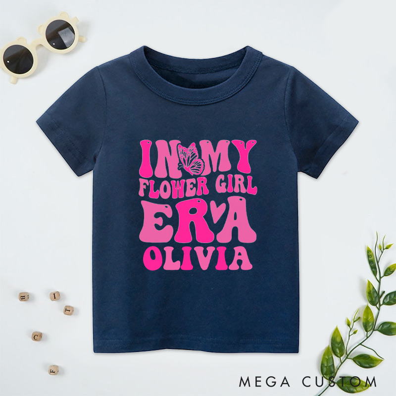 Personalized Retro Pink In My Flower Girl Era with Butterfly Wedding Flower Girl T-Shirt 