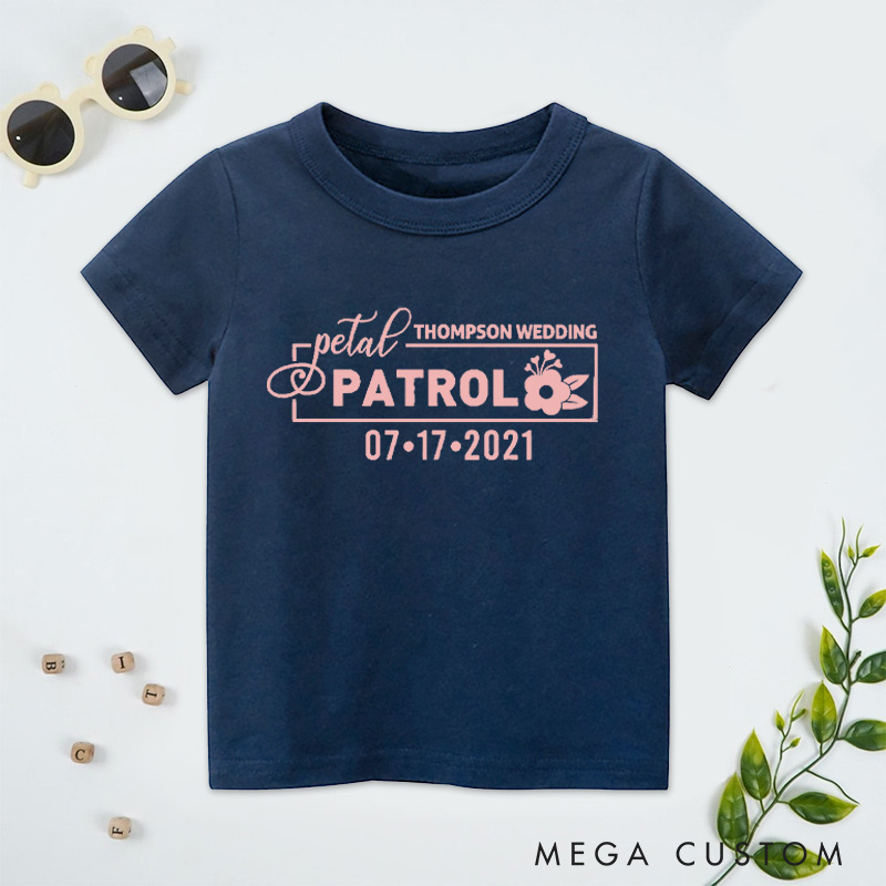 Personalized Elegant Floral Petal Patrol Wedding Flower Girl T-Shirt 