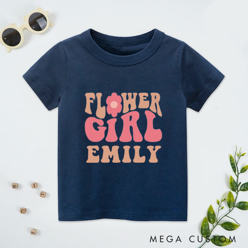 Personalized Retro Groovy Flower Girl Wedding Flower Girl T-Shirt 