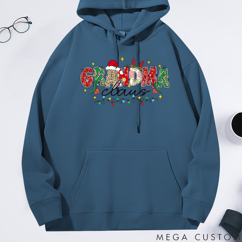 Personalized Christmas Mama Gigi Nana Claus Classic Hoodie with Santa Hat and Reindeer Antler Decorations