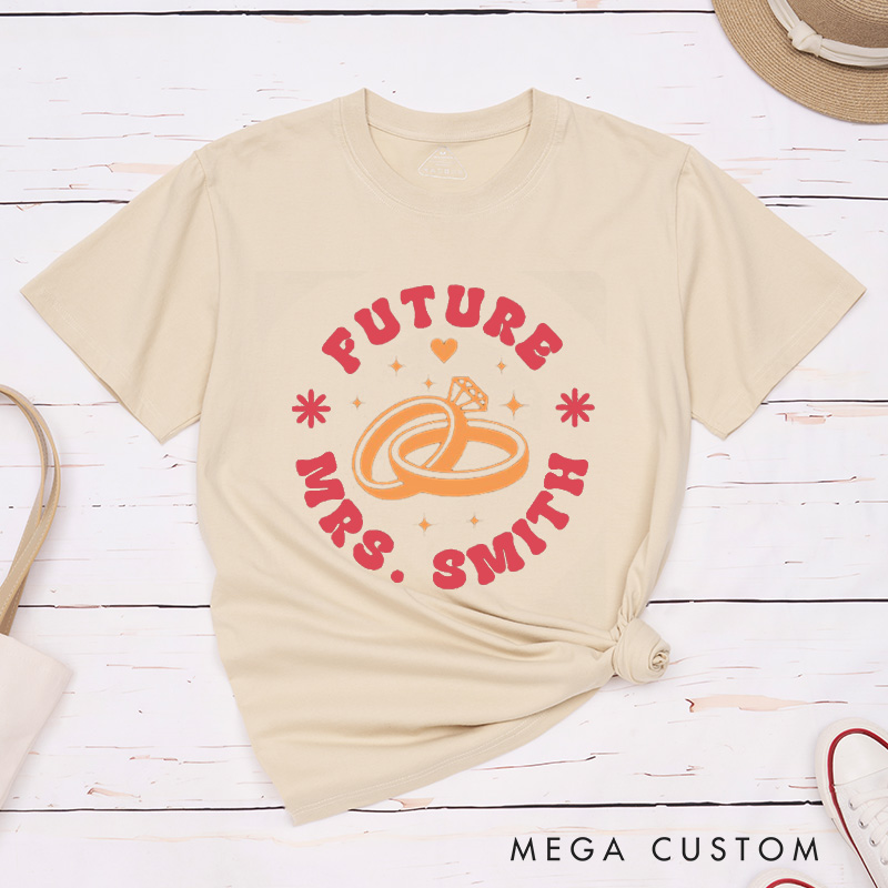 Personalized Bright and Playful Future Mrs. Wedding Rings Engagement Fiancée Classic T-Shirt  