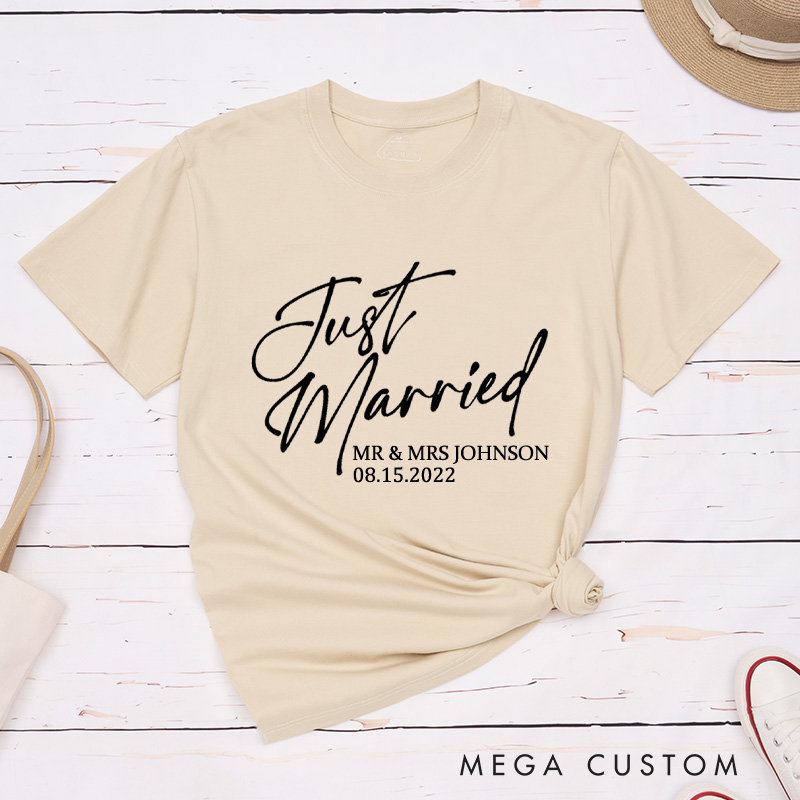 Personalized Modern Just Married Newlyweds Wedding Couple Classic T-Shirt