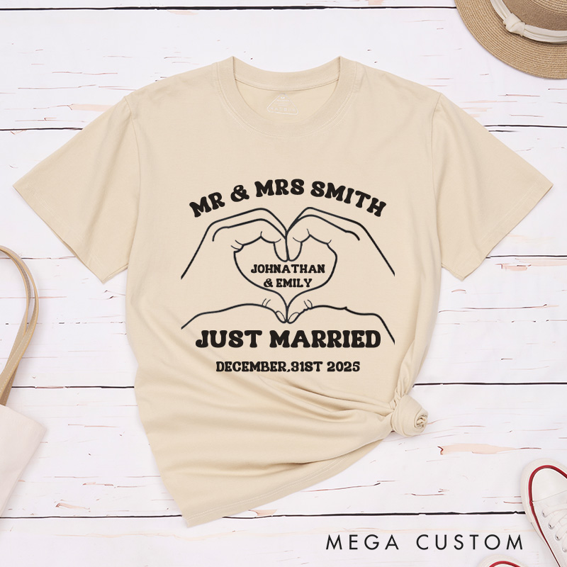 Personalized Heartfelt Gesture Just Married Mr and Mrs Wedding Couple Classic T-Shirt