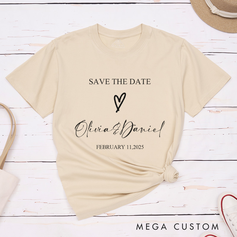 Personalized Save The Date with Your Names and Heart Wedding Couple Classic T-Shirt
