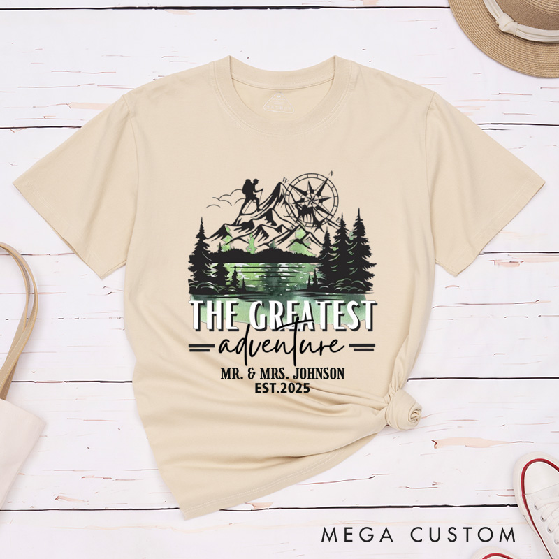 Personalized The Greatest Adventure Mr and Mrs Wedding Couple Classic T-Shirt