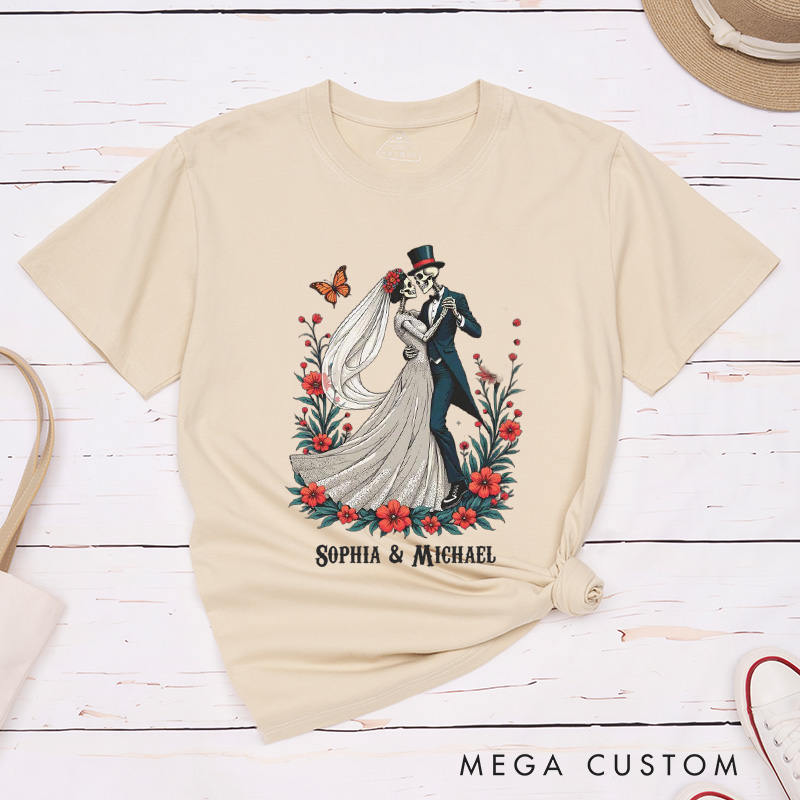 Personalized Romatic Dancing Skeleton Matching Wedding Couple Classic T-Shirt
