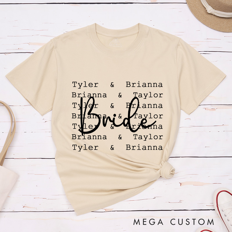Personalized Modern Repetitive Text Bride and Groom Wedding Couple Classic T-Shirt