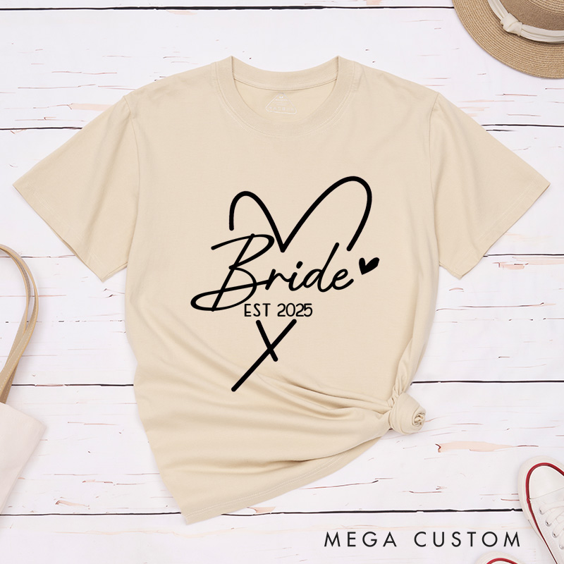 Personalized Bride and Groom with Heart Wedding Couple Classic T-Shirt