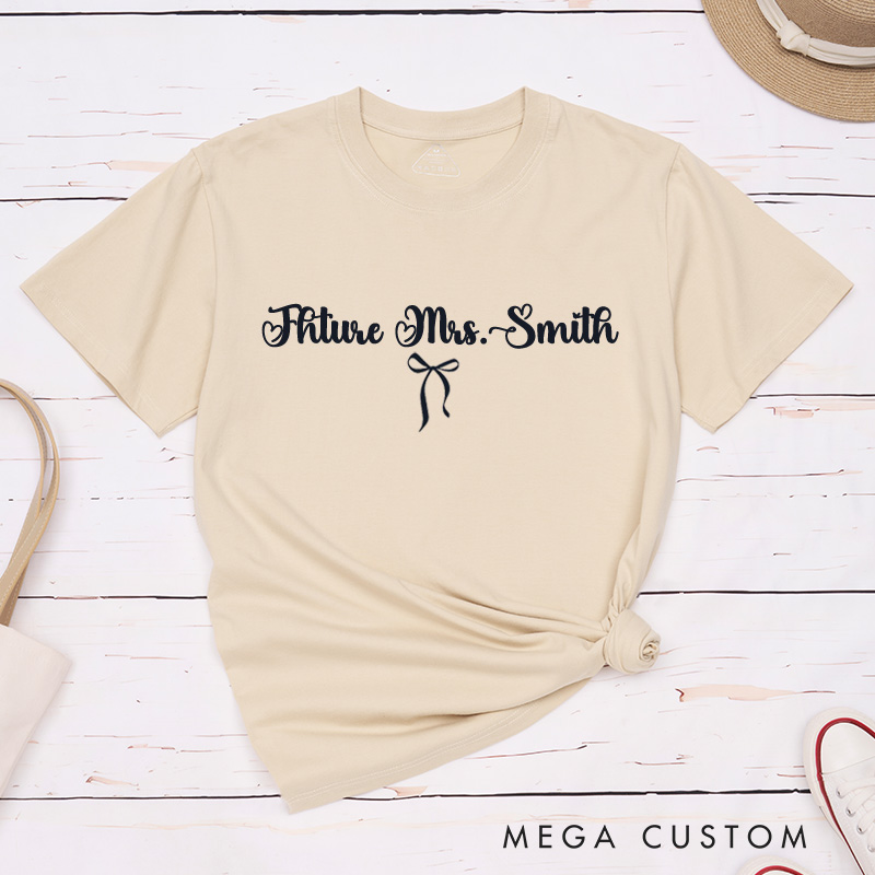 Personalized Romantic Future Mrs. Design with Heart and Bow Fiancee Engagement Fiancée Classic T-Shirt