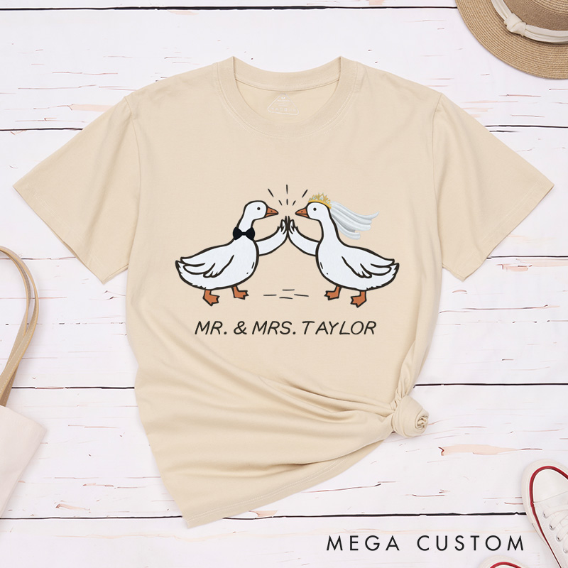Personalized Mr and Mrs Silly Goose Bride and Groom Wedding Couple Classic T-Shirt