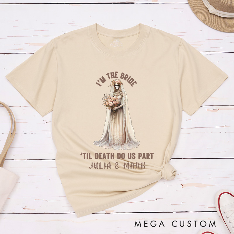 Personalized Retro Til Death Do Us Part Skeleton Bride and Groom Matching Wedding Couple Classic T-Shirt
