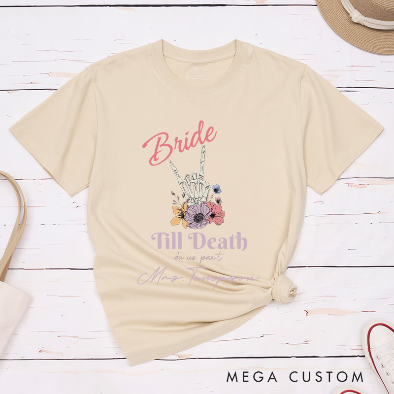 Personalized Vinatge Til Death Do Us Part Skeleton Bride and Groom Matching Wedding Couple Classic T-Shirt