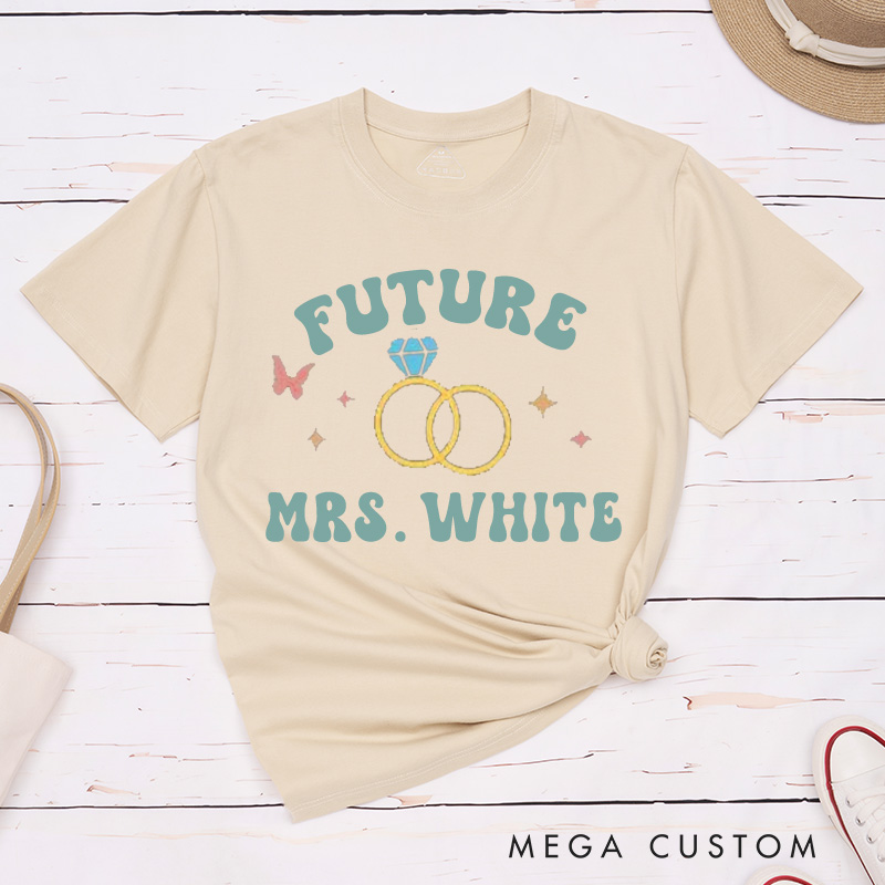 Personalized Whimsical Future Mrs. with Rings and Butterfly Fiancee Engagement Fiancée Classic T-Shirt