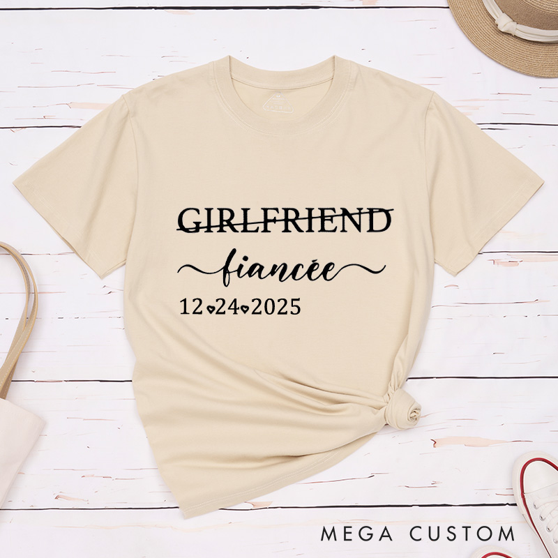 Personalized Elegant Girlfriend to Fiancée and Boyfriend to Fiancé with Date Engagement Couple Classic T-Shirt
