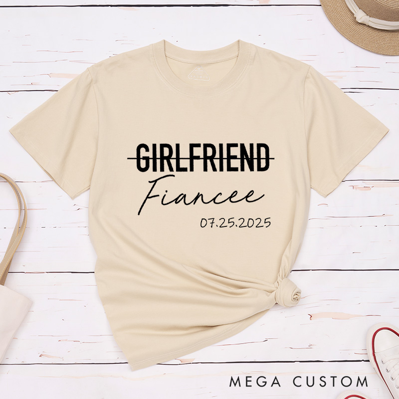 Personalized Minimalist Girlfriend to Fiancée and Boyfriend to Fiancé with Date Engagement Couple Classic T-Shirt