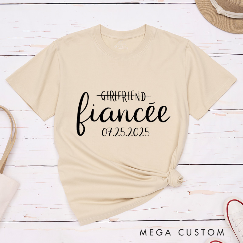 Personalized Playful Girlfriend to Fiancée and Boyfriend to Fiancé with Date Engagement Couple Classic T-Shirt