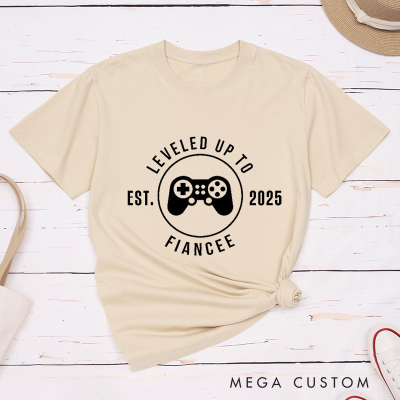 Personalized Leveled Up to Fiancée and Fiancé with Gaming Controller Engagement Couple Classic T-Shirt