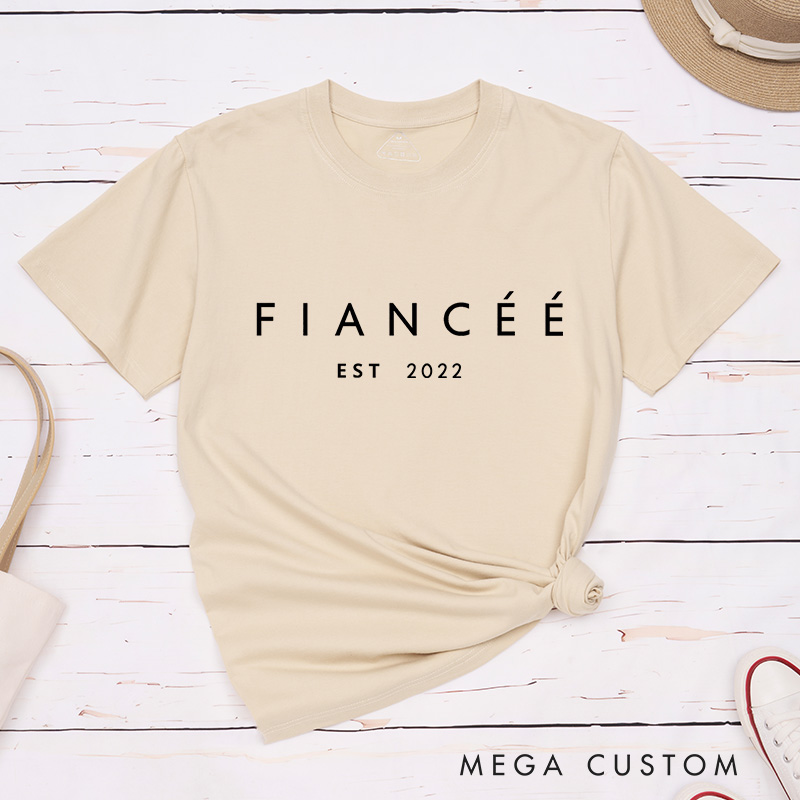 Personalized Minimaliest Fiancée and Fiancé with Year Engagement Couple Classic T-Shirt