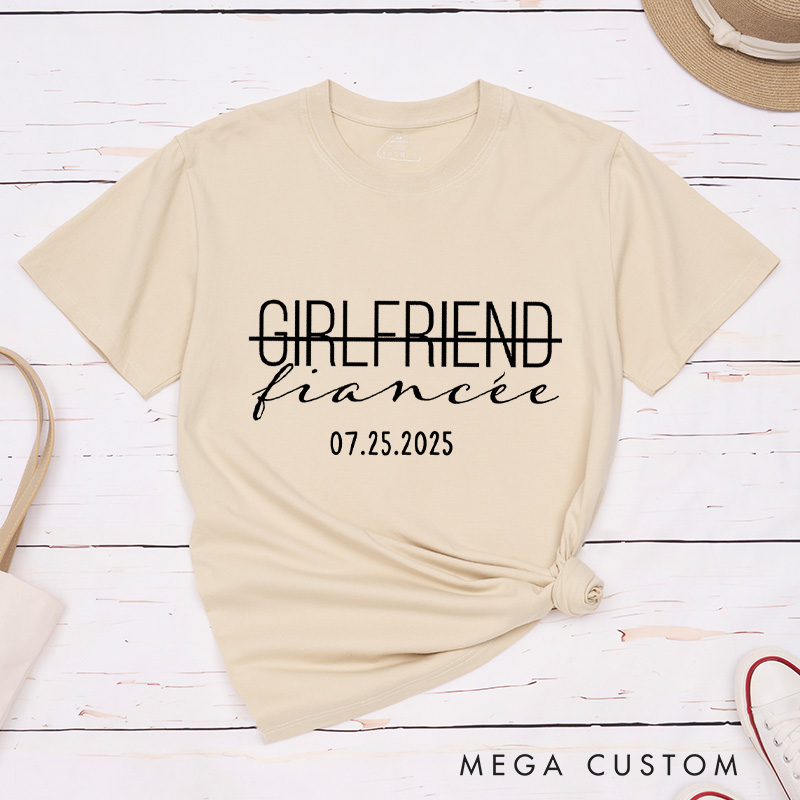 Personalized Modern Girlfriend to Fiancée and Boyfriend to Fiancé with Date Engagement Couple Classic T-Shirt