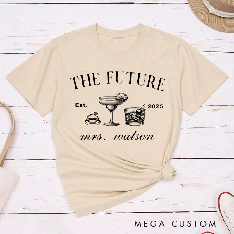 Personalized Elegant Future Mrs. with Cocktail and Rings Fiancee Engagement Fiancée Classic T-Shirt