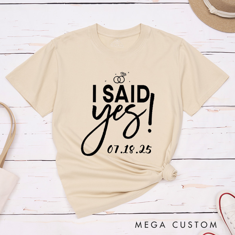 Personalized Elegant I Asked and I Said Yes Engagement Announcement with Rings Engagement Couple Classic T-Shirt