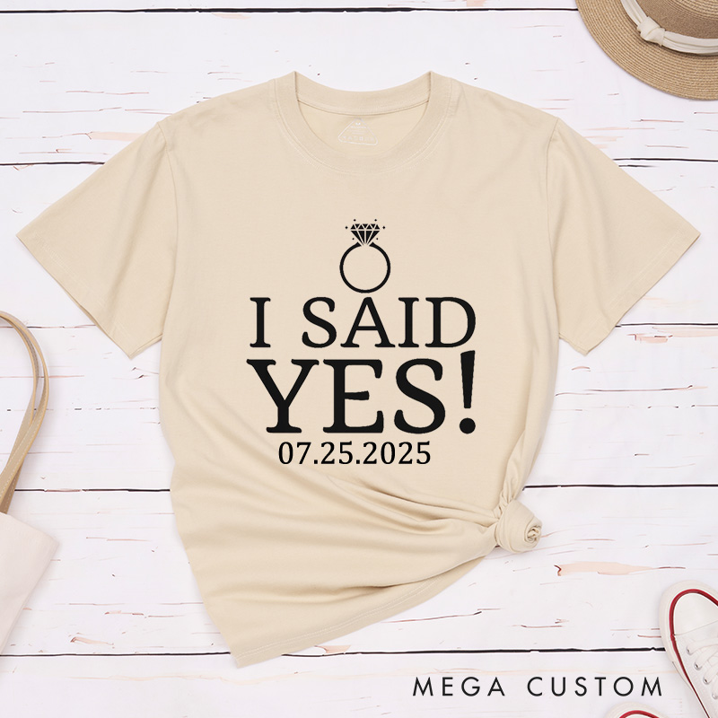 Personalized Elegant I Asked and I Said Yes Engagement Announcement Engagement Couple Classic T-Shirt