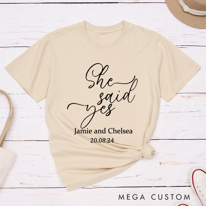 Personalized He Asked and She Said Yes Engagement Couple Classic T-Shirt