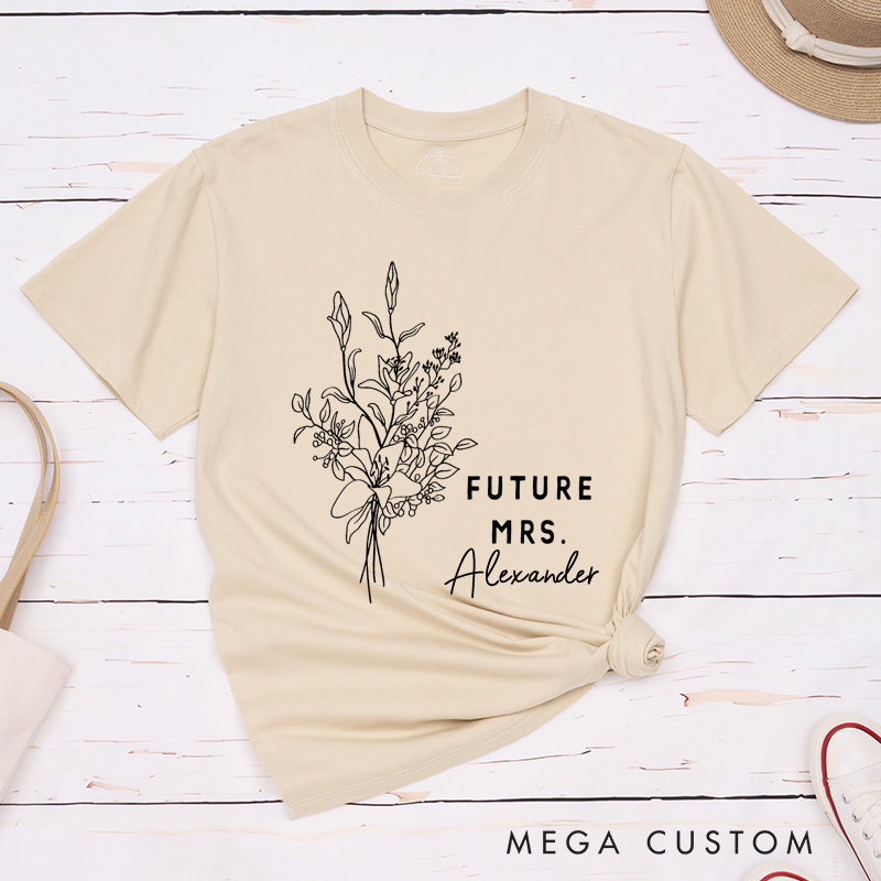 Personalized Elegant Hand-Drawn Lily Flowers Future Mers Fiancee Engagement Fiancée Classic T-Shirt