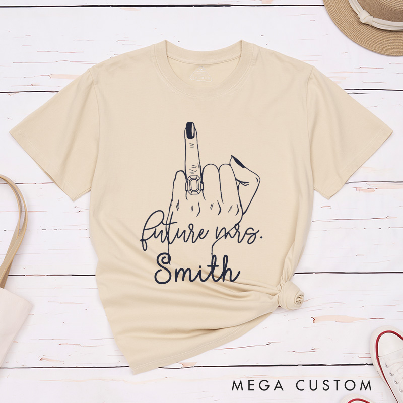 Personalized Minimalist Funny Gesture Future Mrs Fiancee Engagement Fiancée Classic T-Shirt